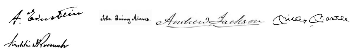 Historical autographs — Einstein, John Quincy Adams, Andrew Jackson, Mickey Mantle, Amelia Earhardt